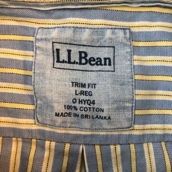 L.L.Bean Mens Trim Fit Striped Button-Up Short Sleeve Shirt Cotton Blue/Yellow L - Picture 4 of 4